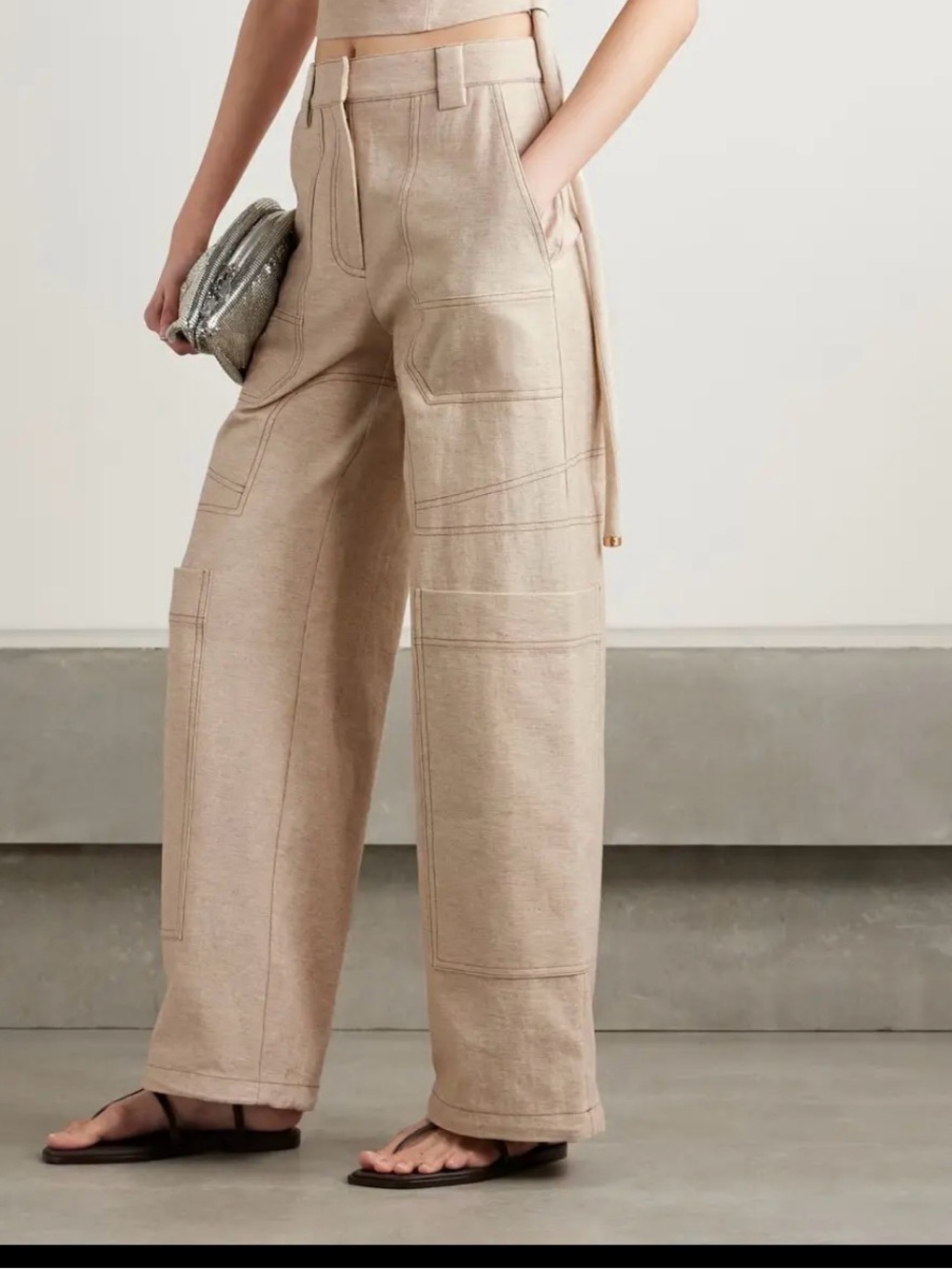 cult gaia Neutral Beige Wide-Leg Utility Trousers